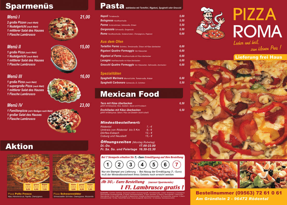 Folder für Pizza Roma in Rödental bei Coburg